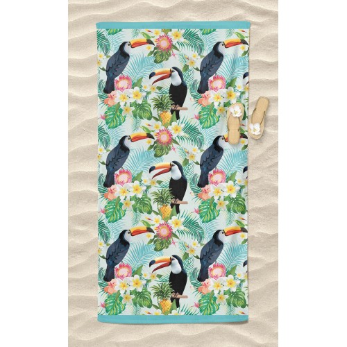 STRANDTUCH mit Schwamm TUCANI groß Größe cm. 90 X 170 CM