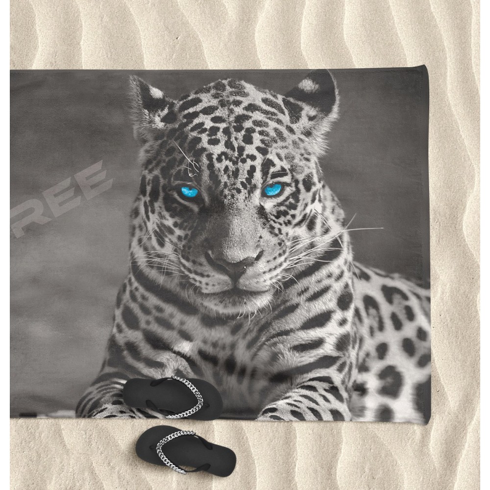 TOALLA DE PLAYA en rizo de leopardo BORN to BE FREE tamaño grande cm. 90 x 170