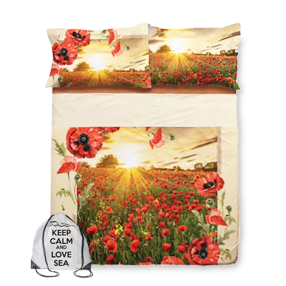 drap en pur coton avec coquelicots drap en pur coton avec coquelicots