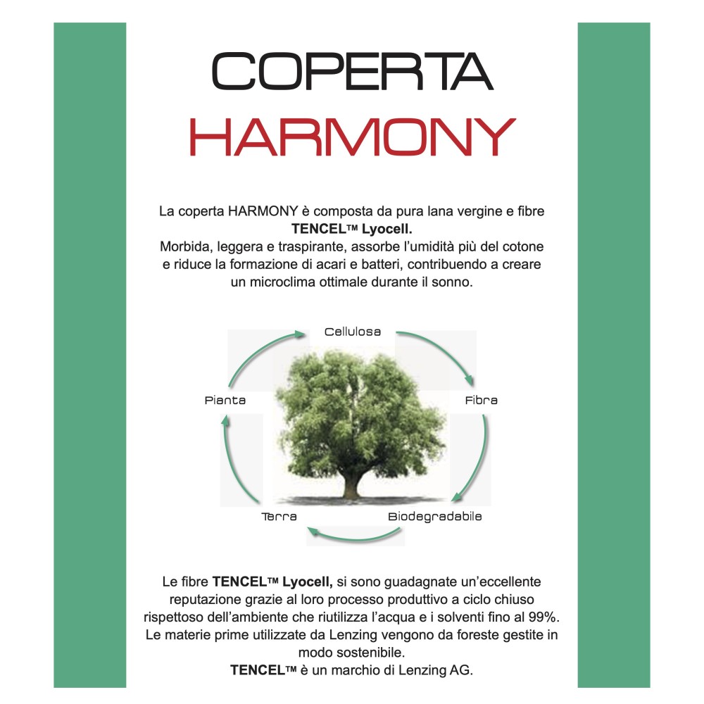 COPERTA HARMONY Peso Medio in PURA LANA VERGINE E TENCEL estratto da Eucalipto e Faggio