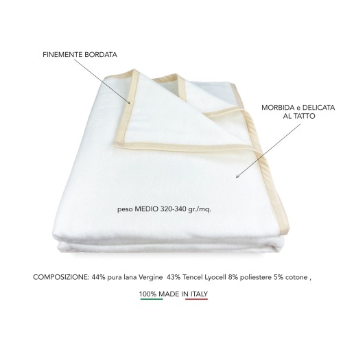 HARMONY light SPRING summer blanket in PURE VIRGIN WOOL and TENCEL double 2 SQUARES