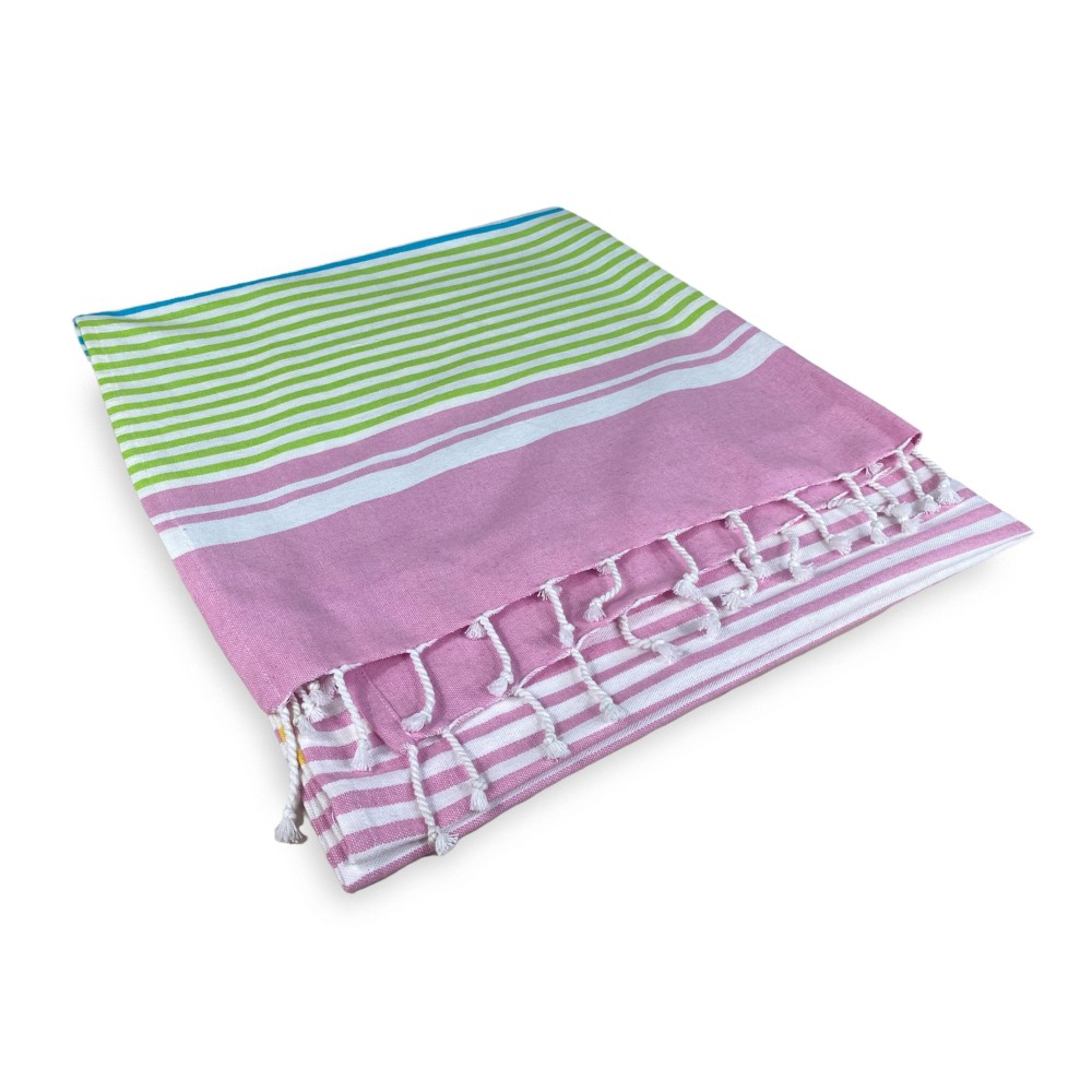 TOALLA DE PLAYA fouta RAYAS DE COLORES talla GRANDE con mochila de playa KEEP CALM CM.100X200
