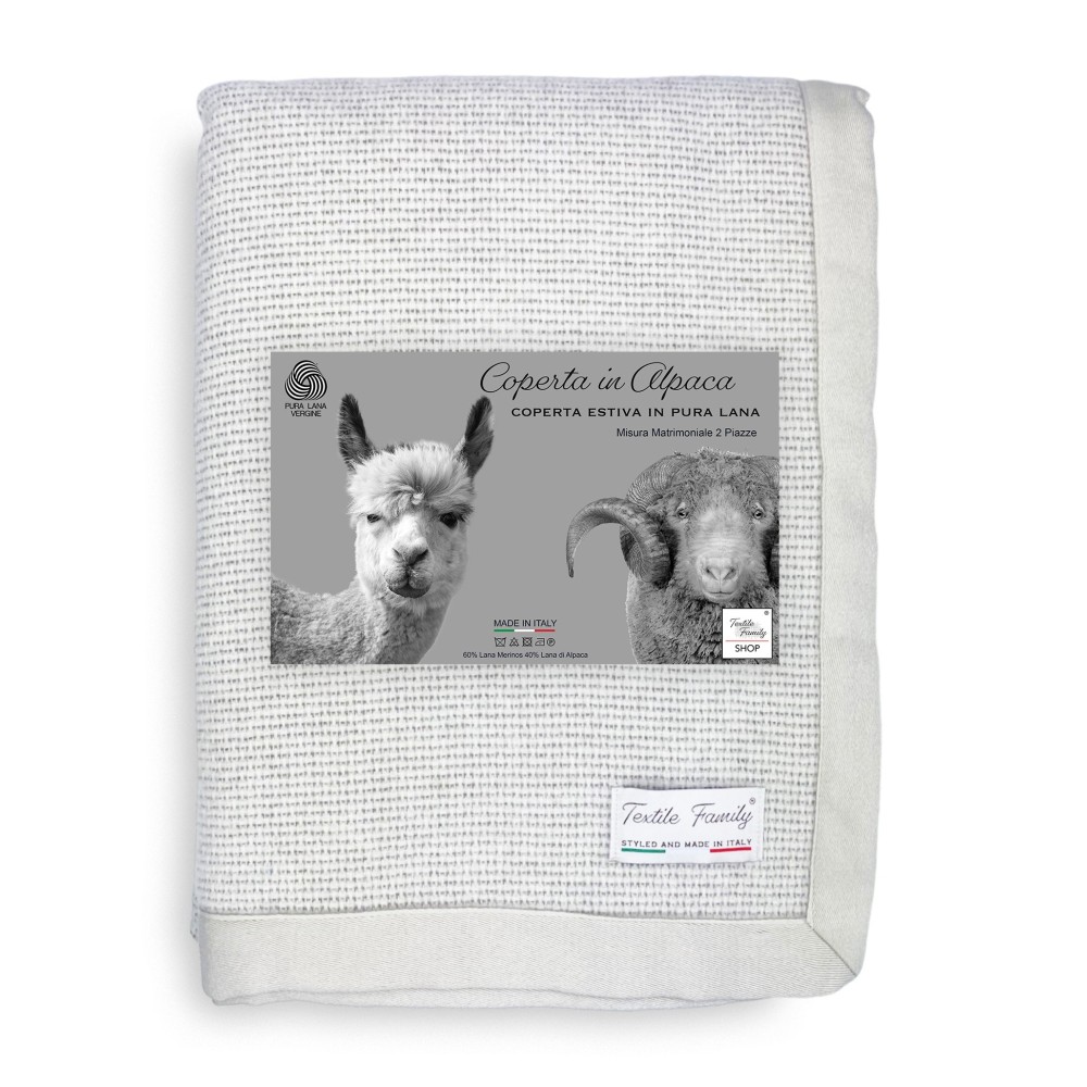 COPERTA Estiva LEGGERA IN LANA MERINO FINE E ALPACA matrimoniale 2 PIAZZE