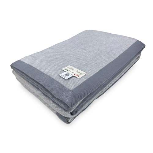 LIGHT SPRING BLANKET NANTES SUMMER IN FINE MERINO WOOL double 2 SQUARES gray