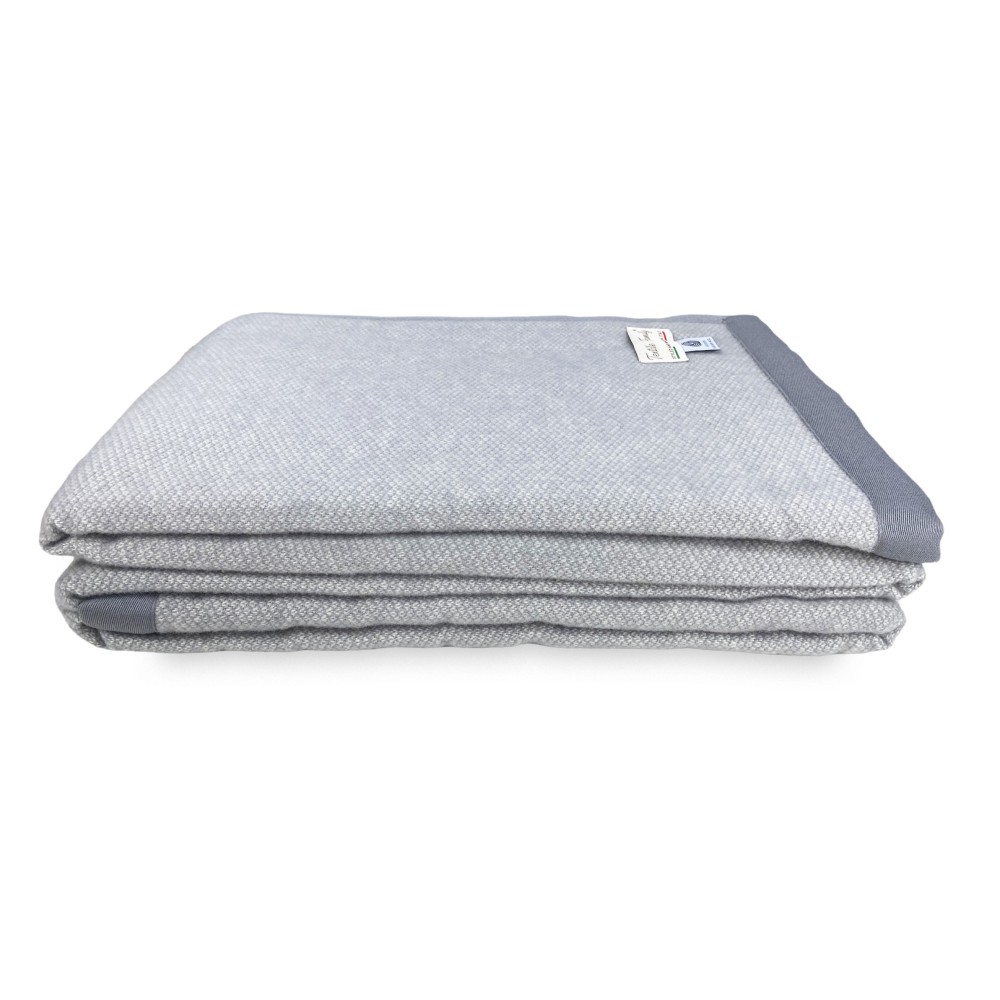 LIGHT SPRING BLANKET NANTES SUMMER IN FINE MERINO WOOL double 2 SQUARES gray