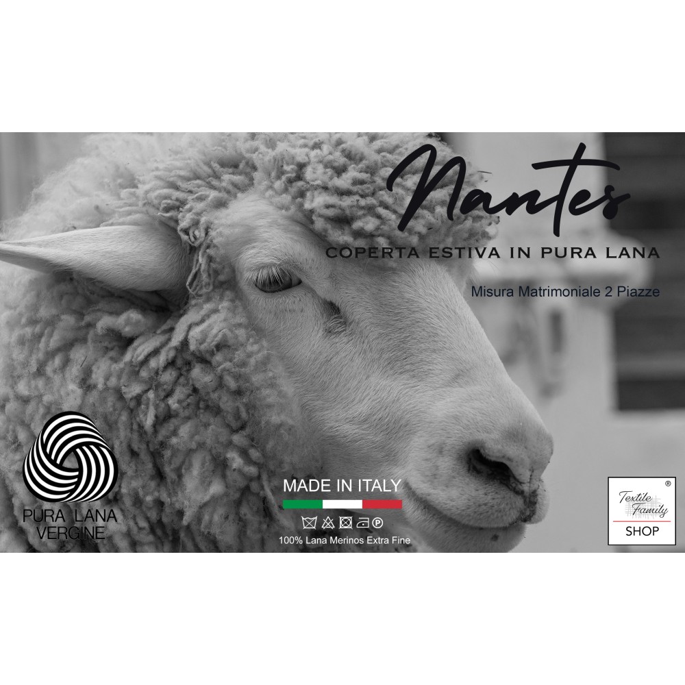 COPERTA leggera PRIMAVERILE NANTES estiva IN LANA MERINO FINE matrimoniale 2 PIAZZE grigio