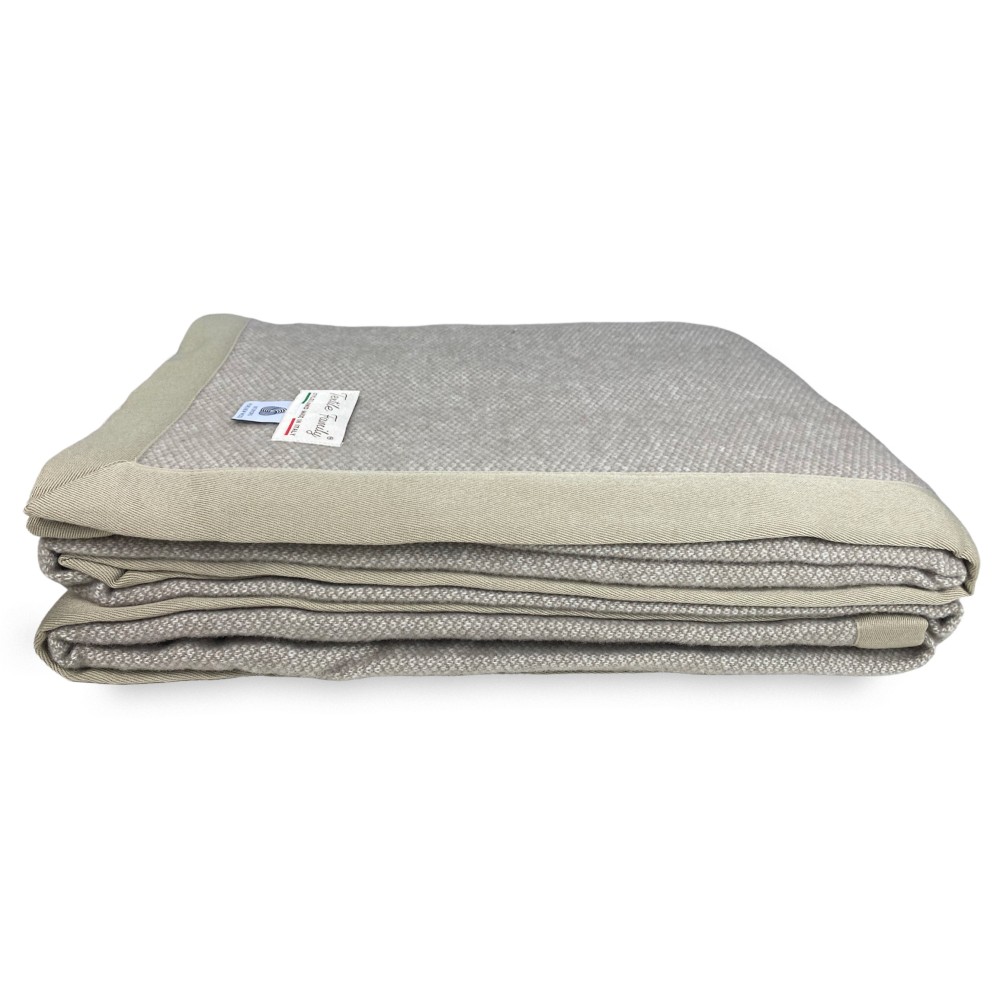 COPERTA leggera PRIMAVERILE NANTES estiva IN LANA MERINO FINE matrimoniale 2 PIAZZE tortora