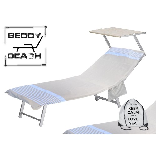 TELO MARE fouta LETTINO ALVIN BEIGE in cotone BEDDY BEACH © CON TASCHE MISURA CM. 75 X 195 e zaino SPIAGGIA