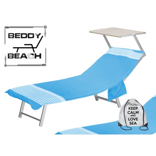 FOUTA STRANDTUCH ALVIN BLAU KINDERBETT aus Baumwolle BEDDY BEACH © MIT TASCHEN GRÖSSE CM. 75 X 195 und BEACH Rucksack