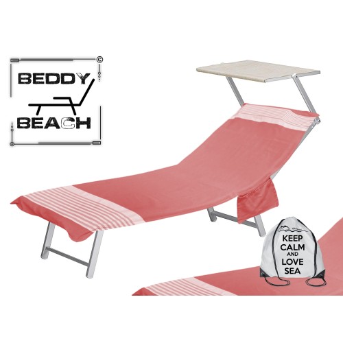 FOUTA STRANDTUCH ROT ALVIN KINDERBETT aus Baumwolle BEDDY BEACH © MIT TASCHEN GRÖSSE CM. 75 X 195 und BEACH Rucksack