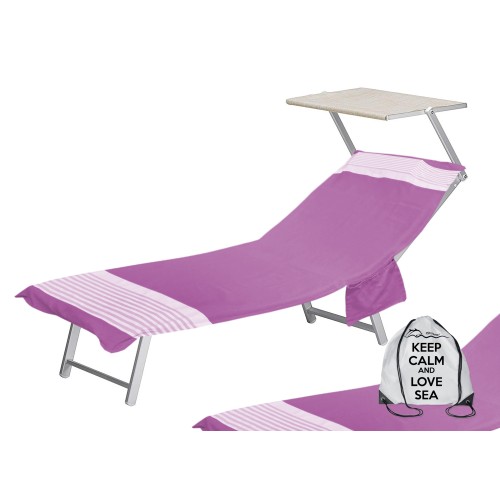 SERVIETTE DE PLAGE FOUTA LIT ALVIN FUCHSIA coton BEDDY BEACH © AVEC POCHES TAILLE CM. 75 X 195 et sac à dos de plage