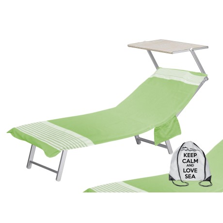 serviette de plage coton vert rayures chaise longue