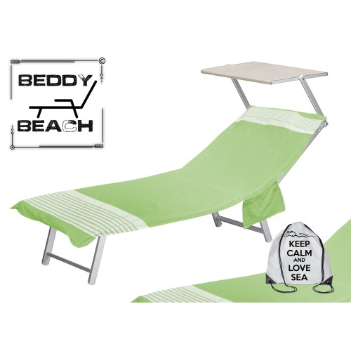 SERVIETTE DE PLAGE FOUTA LIT ALVIN ACID GREEN COTON BEDDY BEACH © AVEC POCHES TAILLE CM. 75 X 195 et sac à dos de plage