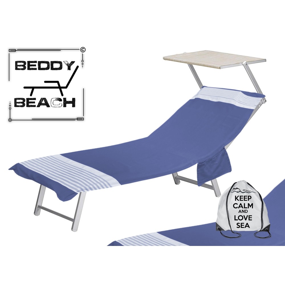 CAMA DE ALGODÓN FOUTA ALVIN AZUL con bolsillos tamaño © cm. Mochila 75 X 195 y BEACH