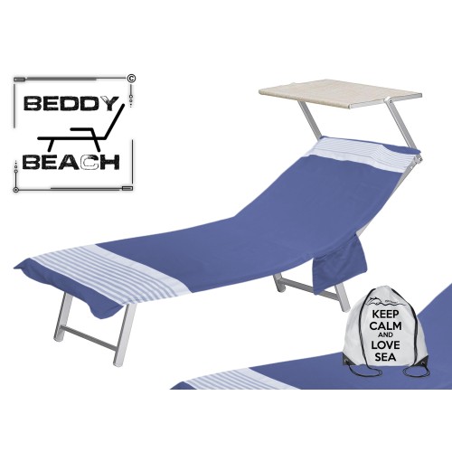 SERVIETTE DE PLAGE FOUTA ALVIN BLUE COTTON BEDDY BEACH © AVEC POCHES TAILLE CM. 75 X 195 et sac à dos de plage