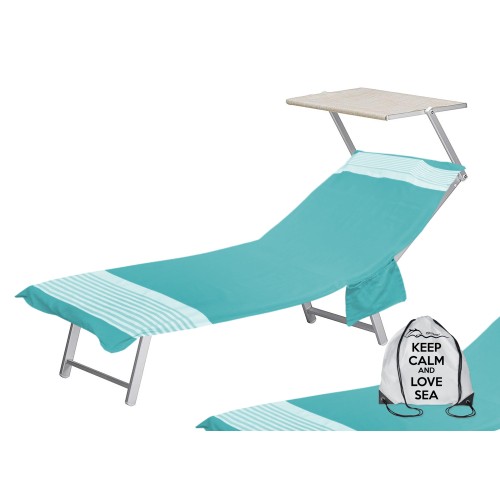 FOUTA BEACH TOWEL ALVIN SMERALDO SUN LOUNGER in cotton BEDDY BEACH © WITH POCKETS SIZE CM. 75 X 195 and BEACH backpack