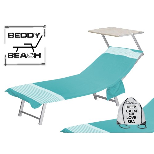 FOUTA STRANDTUCH ALVIN SMERALDO SONNENLIEGE aus Baumwolle BEDDY BEACH © MIT TASCHEN GRÖSSE CM. 75 X 195 und BEACH Rucksack