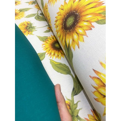 TESSUTO tenda SOLE STAMPATO con GIRASOLI e VERDE UNITO da un Lato da esterno GIARDINO balcone A METRO altezza cm. 300