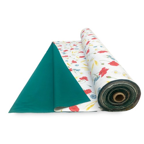 SUN AWNING FABRIC PRINTED with POPIES and GREEN JOINED on one side from outdoor GARDEN balcony TO METER height cm. 300