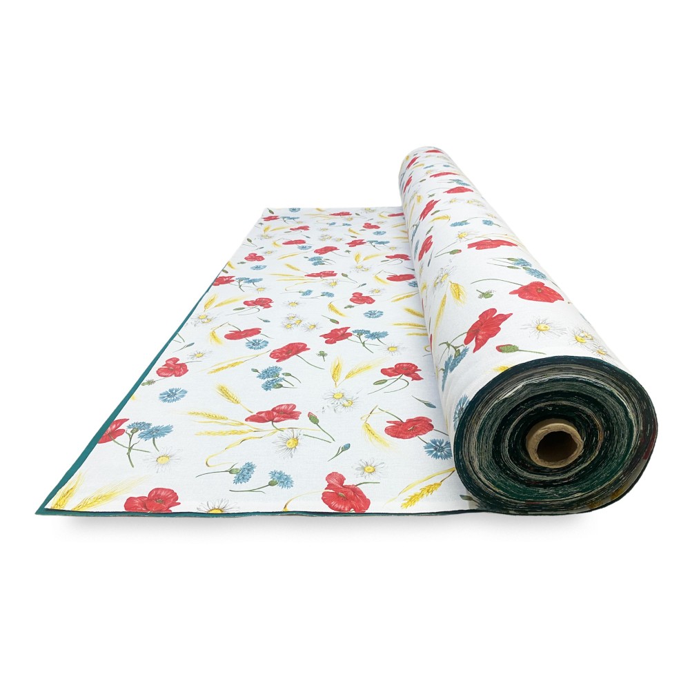 SUN AWNING FABRIC PRINTED with POPIES and GREEN JOINED on one side from outdoor GARDEN balcony TO METER height cm. 300