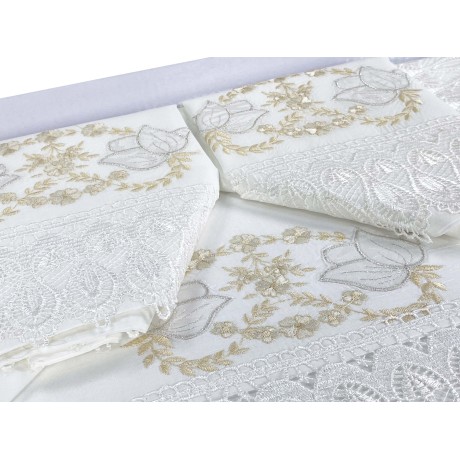 bridal idea sheets and bedspread set with macramé lace