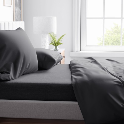 FEUILLE COMPLÈTE en microfibre souple COULEUR UNIE GRIS FONCÉ Double 2 CARRÉS pas de repassage