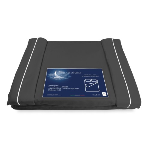 FEUILLE COMPLÈTE en microfibre souple COULEUR UNIE GRIS FONCÉ Double 2 CARRÉS pas de repassage