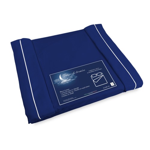 SHEET SET in soft microfiber SOLID BLUE Double 2 SQUARES no iron