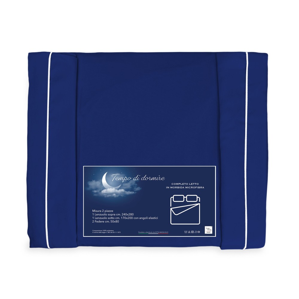 SHEET SET in soft microfiber SOLID BLUE Double 2 SQUARES no iron