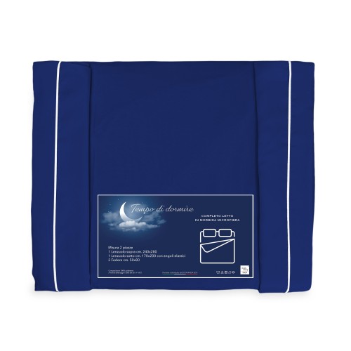 SHEET SET in soft microfiber SOLID BLUE Double 2 SQUARES no iron