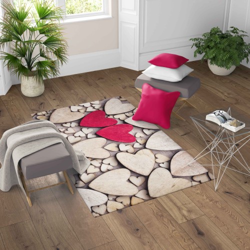 CARPET FANTASY HD chambre moderne et salon MODERN HEARTS rouge