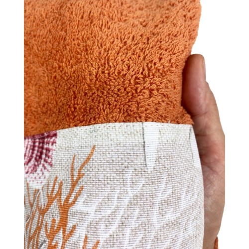 JUEGO DE TOALLAS con borde de CORAL ROJO en puro algodón Made in Italy