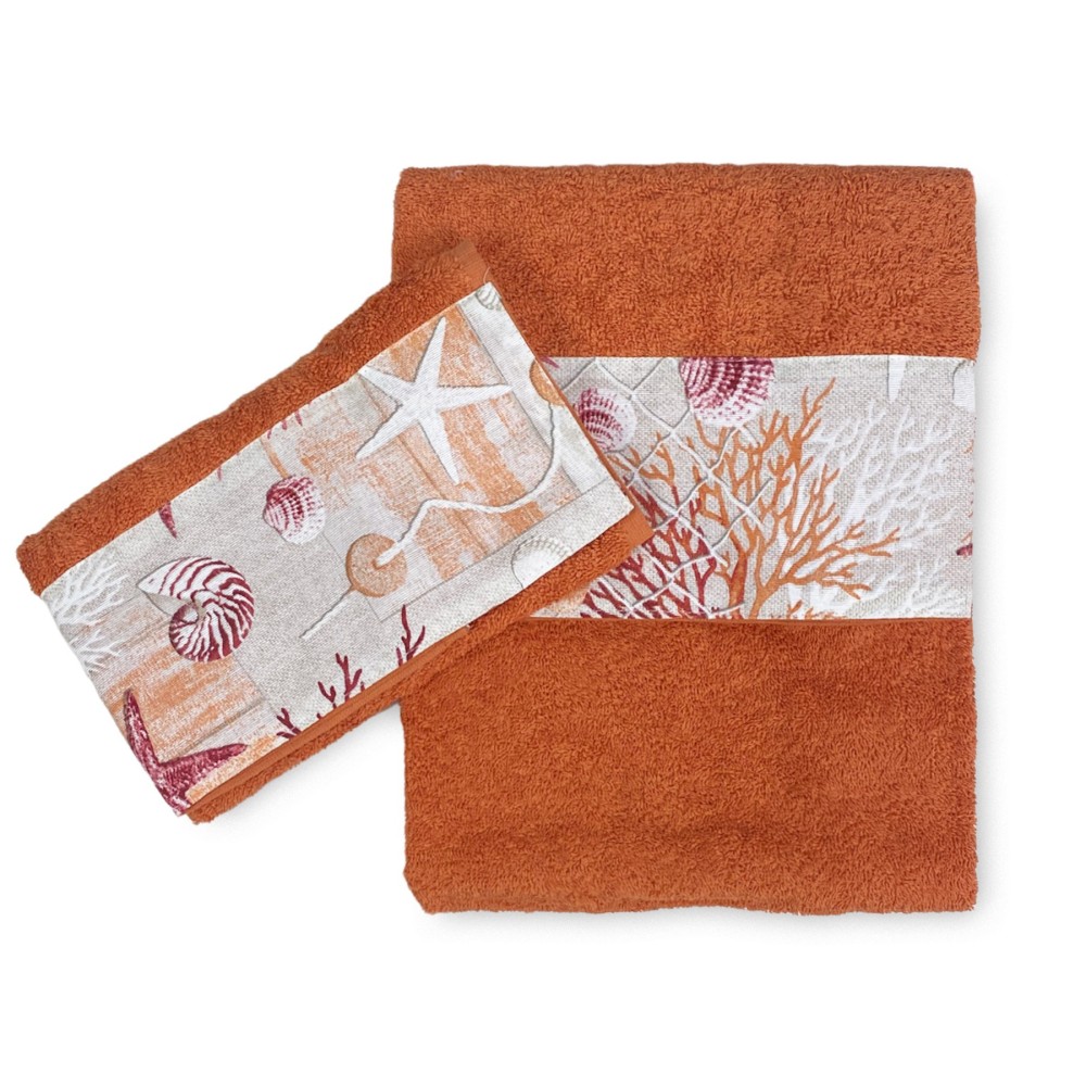 JUEGO DE TOALLAS con borde de CORAL ROJO en puro algodón Made in Italy