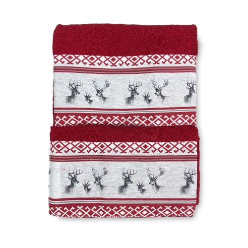 SET towels with Tyrolean edge CERVINO ROSSO in pure cotton Made in Italy