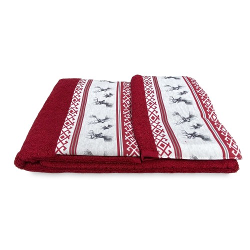 SET towels with Tyrolean edge CERVINO ROSSO in pure cotton Made in Italy