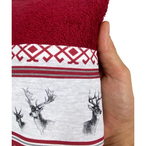 SET towels with Tyrolean edge CERVINO ROSSO in pure cotton Made in Italy