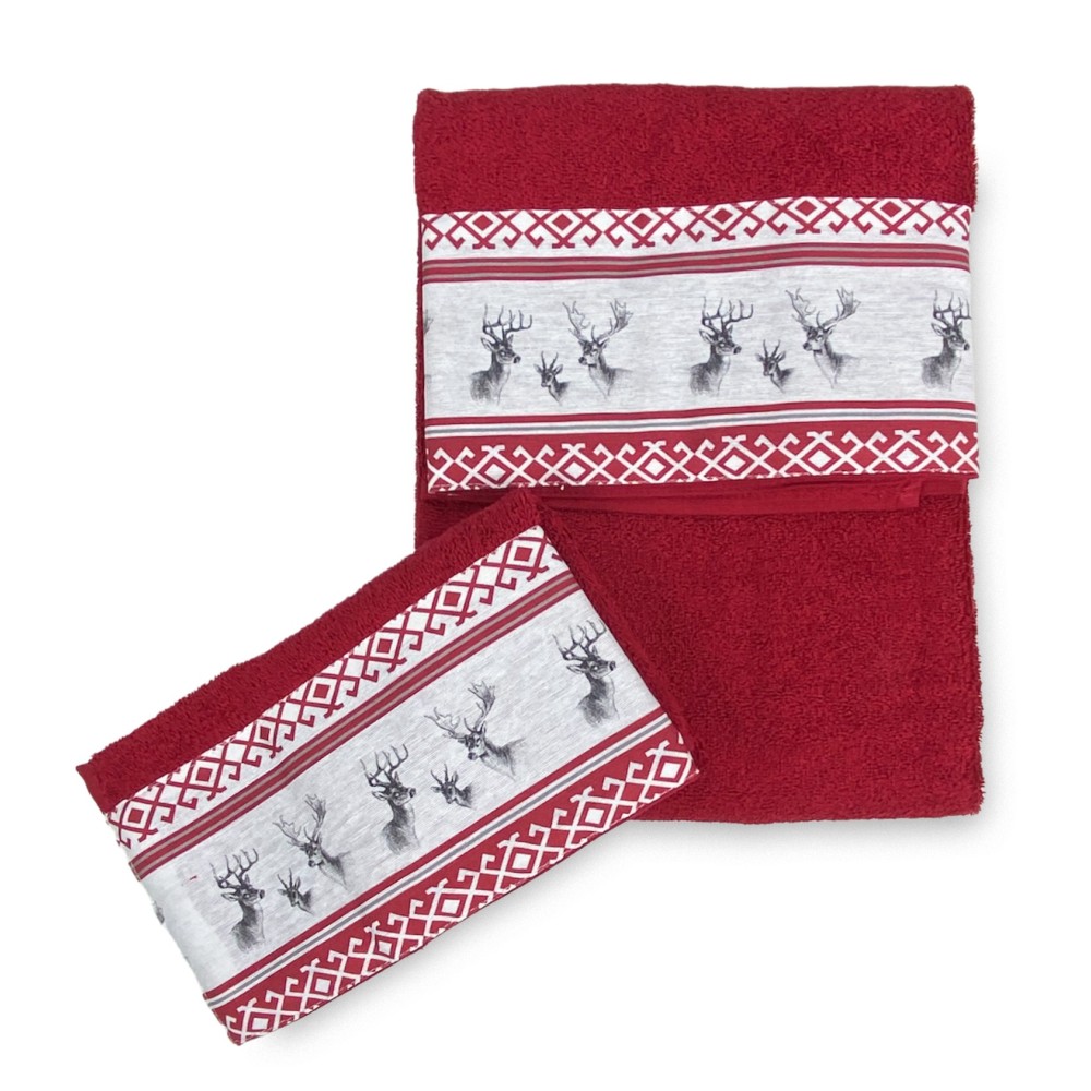 SET Handtücher mit Tiroler Rand CERVINO ROSSO aus reiner Baumwolle Made in Italy