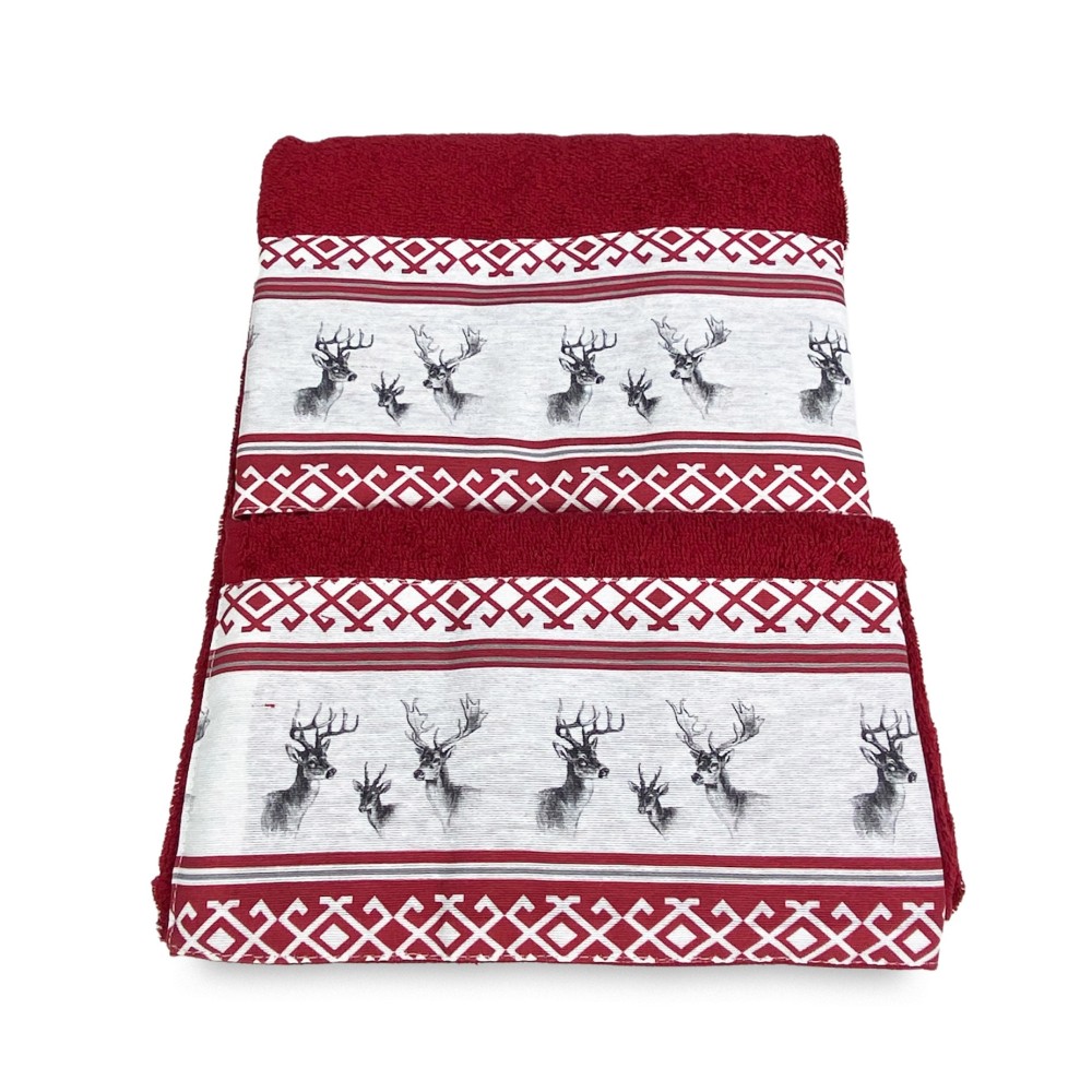 SET serviettes avec bord tyrolien CERVINO ROSSO en pur coton Made in Italy