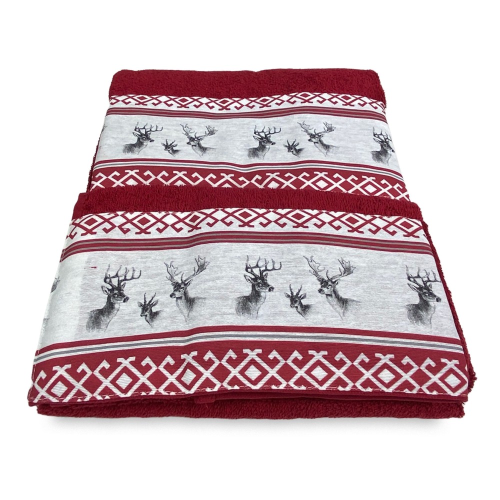 SET towels with Tyrolean edge CERVINO ROSSO in pure cotton Made in Italy