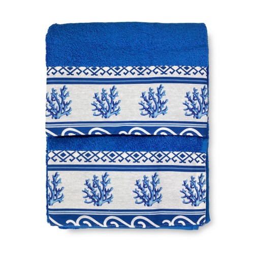 SET towels with border GRECIA Blue sea in pure cotton Made in Italy