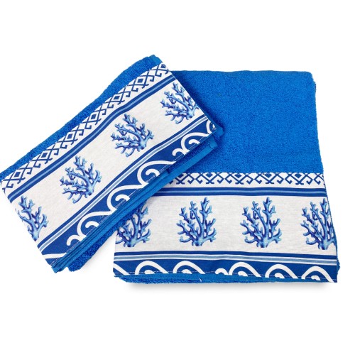 SET towels with border GRECIA Blue sea in pure cotton Made in Italy