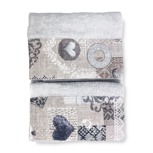 SET Towels with Tyrolean Edge SHABBY Beige in pure cotton Made in Italy