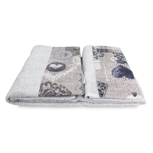 SET serviettes avec bord tyrolien SHABBY Beige en pur coton Made in Italy