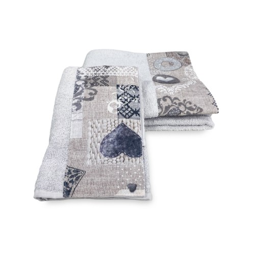 SET asciugamani con bordo Tirolese SHABBY Beige in puro cotone Made in Italy