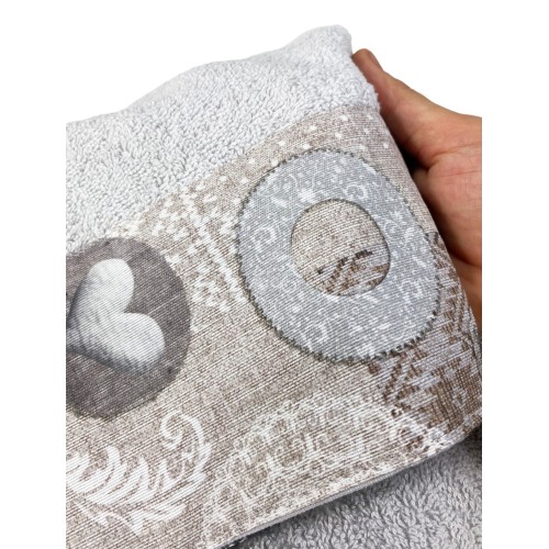 SET Toallas con borde tirolés SHABBY Beige en puro algodón Made in Italy