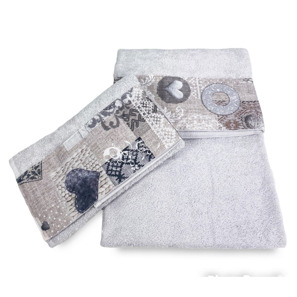 SET serviettes avec bord tyrolien SHABBY Beige en pur coton Made in Italy