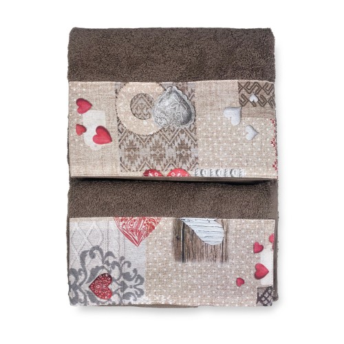 SET asciugamani con bordo Tirolese SHABBY Rosso in puro cotone Made in Italy