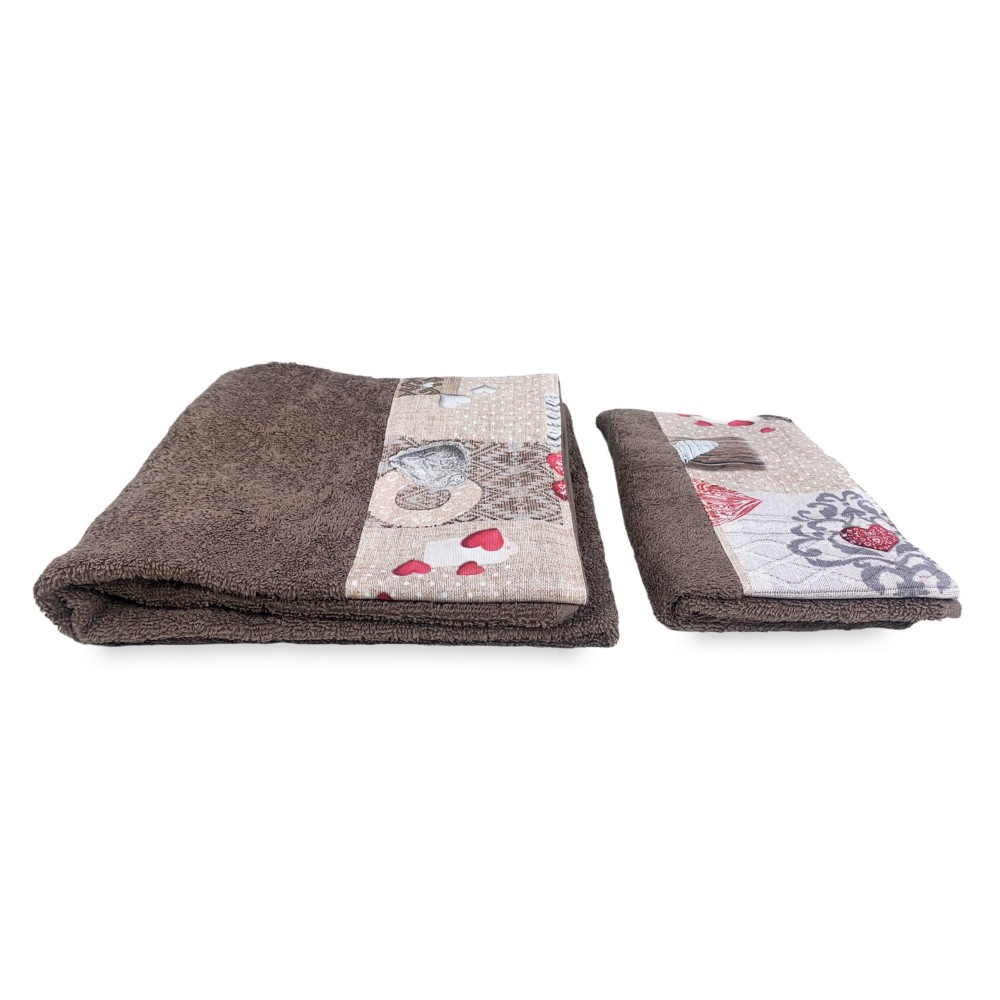 SET asciugamani con bordo Tirolese SHABBY Rosso in puro cotone Made in Italy