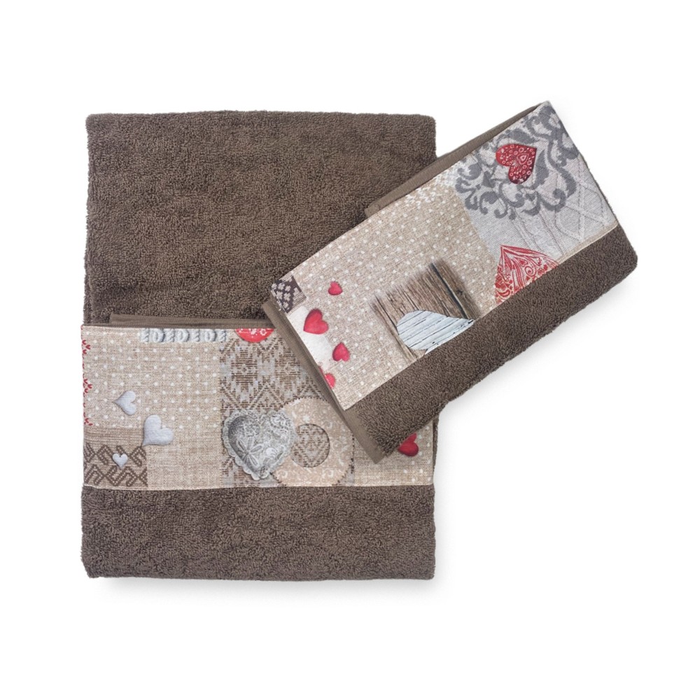 SET asciugamani con bordo Tirolese SHABBY Rosso in puro cotone Made in Italy