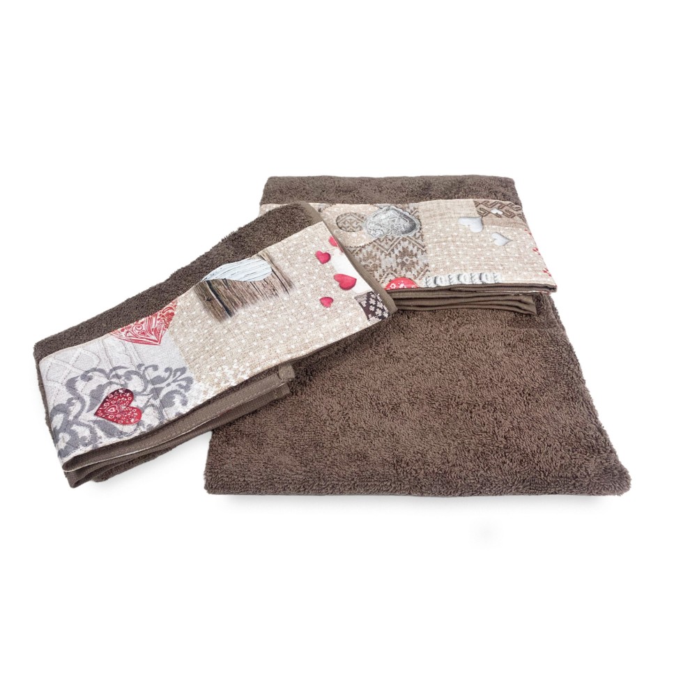 SET asciugamani con bordo Tirolese SHABBY Rosso in puro cotone Made in Italy